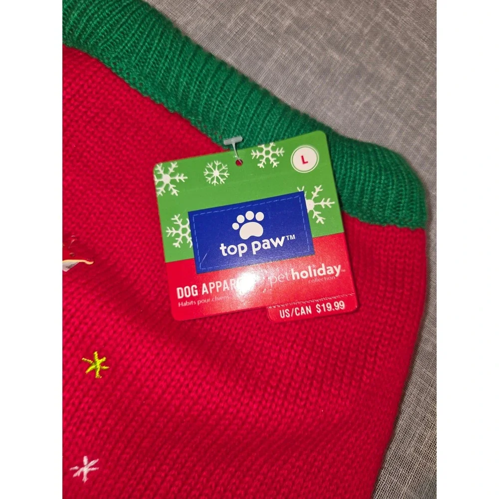 Top Paw Pet Holiday Dog Sweater Large Red Christmas Tree & 2 Plush Toys NWT